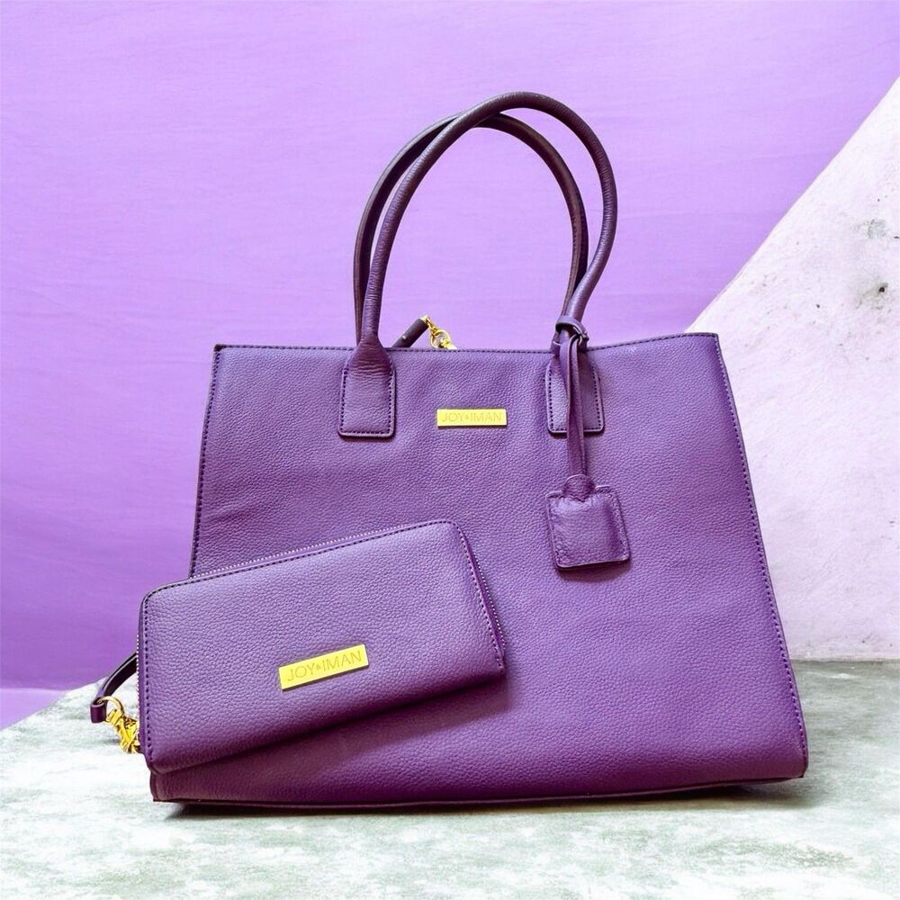 Joy Iman Purple Tote Bag Set Wallet Pocket Watch LED Flashlight QVC Complete